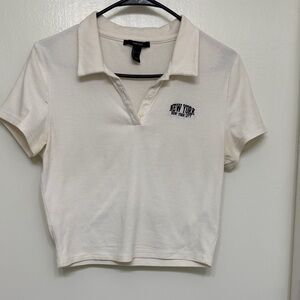 Forever 21 Off-White Polo Crop Top